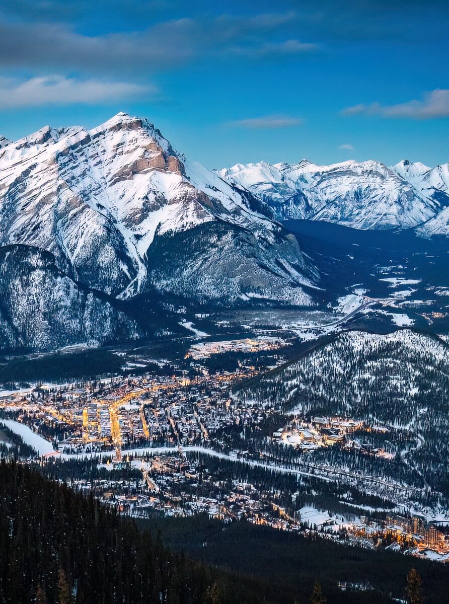 The Town of Banff as seen from above at the Banff Gondola.